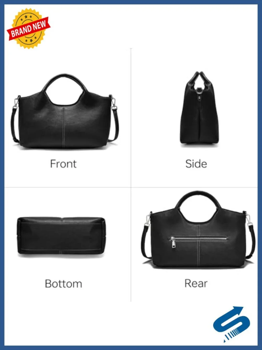 Soft Leather Small Tote Satchel Crossbody Bag with 2 Compartments